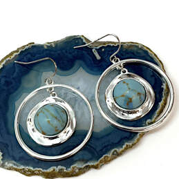 Designer Robert Lee Morris Silver-Tone RLM Soho Blue Stone Dangle Earrings