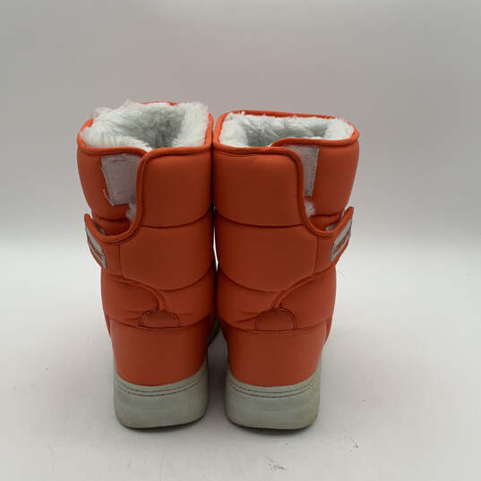 Womens Orange Puffy Round Toe Adjustable Strap Ankle Snow Boots Size 9M image number 4