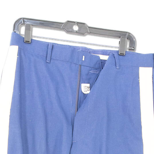 Mens Blue Side Stripe Flat Front Straight Leg Dress Pants Size 34R image number 3