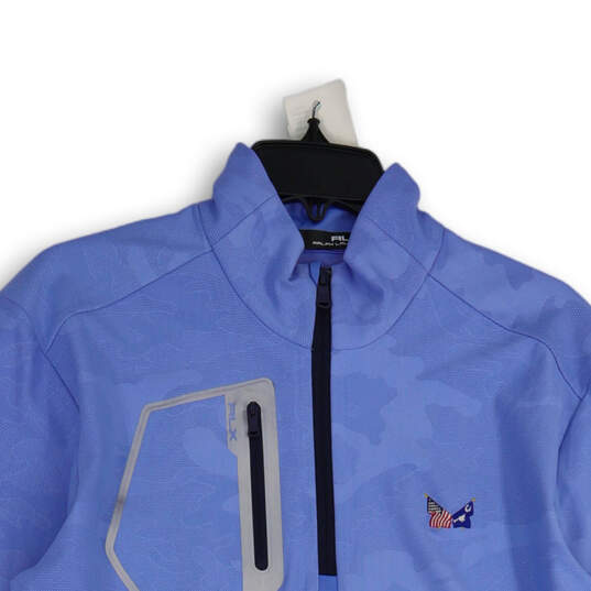 Mens Blue Camouflage Mock Neck Long Sleeve Pullover Jacket Size M image number 3