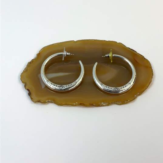 Designer Brighton Silver-Tone Butterfly Clasp Engraved Hoop Earrings image number 1