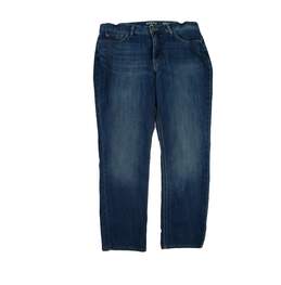 Womens Blue Medium Wash Mid Rise Denim Straight Leg Jeans Size 12P
