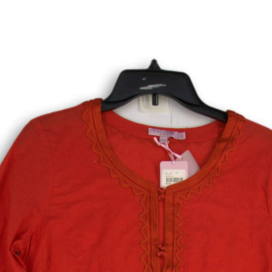 NWT Womens Red Henley Neck Long Sleeve Pullover Blouse Top Size Small image number 3