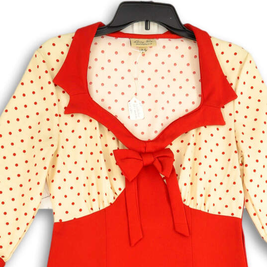 NWT Womens Red Yellow Short Sleeve Polka Dot Shift Dress Size Medium image number 4