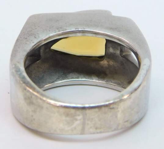 Artisan 925 Modernist Faceted Citrine Satin Textured Cut Outs Square Band Ring 12.9g image number 5