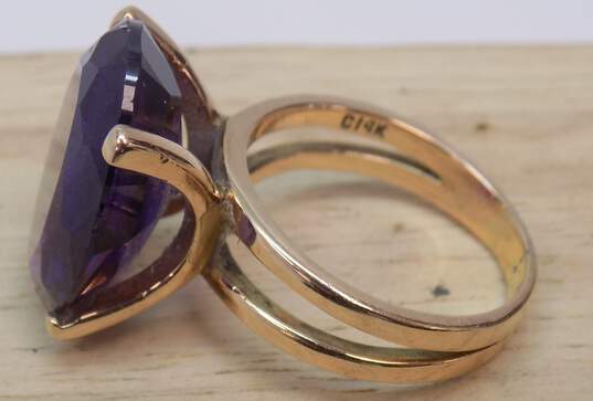 14K Gold Purple Color Change Sapphire Faceted Oval Modernist Statement Ring 10.3g image number 3