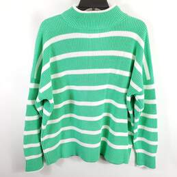 Lands End Women Green Striped Quarter Sweater XL NWT alternative image