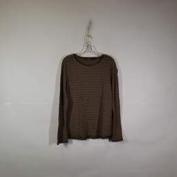 Womens Striped Round Neck Long Sleeve Pullover T Shirt Size Large