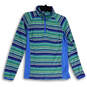 Womens Blue Stripe Mock Neck 1/4 Zip Long Sleeves Pullover Sweatshirt Sz M image number 1