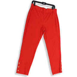 Womens Red Flat Front Pocket Stretch Pull-On Trouser Pants Size Large