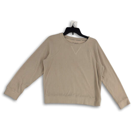 Womens Beige Tight-Knit Crew Neck Long Sleeve Pullover Sweater Size Small image number 1
