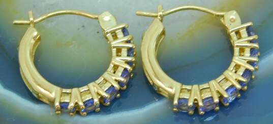 14K Gold Faceted Purple Glass Channel Set Huggie Hoop Earrings 1.8g image number 3