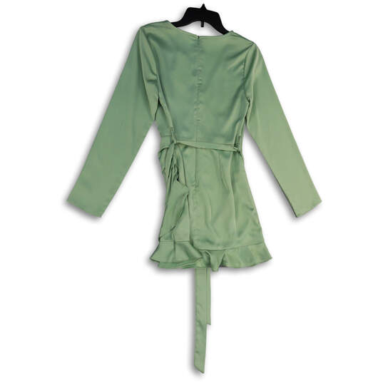 NWT Womens Green Waist Belt Surplice Neck Back Zip Short Wrap Dress Size S image number 2