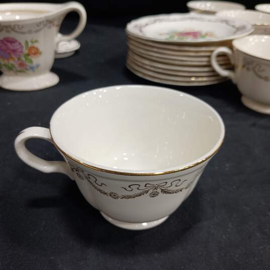 Edwin M Knowles China Co. Floral Design Tea Cups and Service Set (8 Cups, Sugar Bowl With Lid, 9 Plates) image number 5