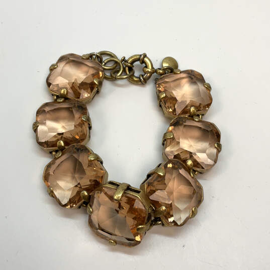 Designer J. Crew Gold-Tone Crystal Stones Spring Ring Chain Bracelet image number 2