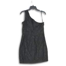 Womens Black Lace Crochet Asymmetrical Neck One Shoulder Mini Dress Size 8 alternative image