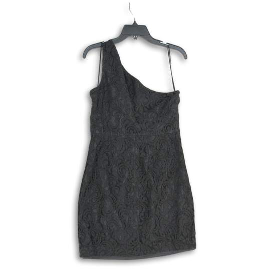 Womens Black Lace Crochet Asymmetrical Neck One Shoulder Mini Dress Size 8 image number 2