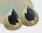 Artisan 925 Modernist Faux Onyx Tiered Teardrop Post Earrings & Coiled Charm Black Cord Bracelet 19.6g image number 3
