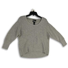 Womens Gray Knitted Round Neck Long Sleeve Pullover Sweater Size M