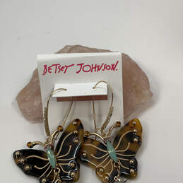 Designer Betsey Johnson Gold-Tone Tortifly Butterfly Dangle Earrings