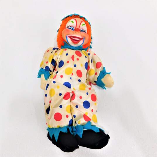 Vintage Rushton Rubber Face Clown Stuffed Plush Doll image number 1