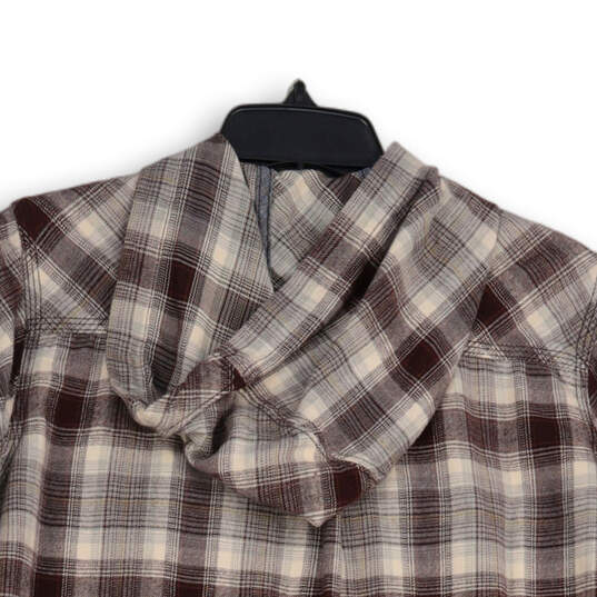 Womens Purple Gray Flannel Long Sleeve Hooded Button-Up Shirt  Size XS 0/2 image number 3