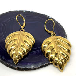 Designer Joan Rivers Gold-Tone Clip On Fashionable Leaf Drop Earrings