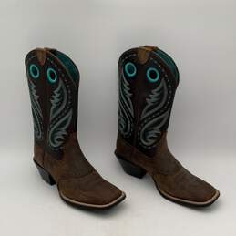 Ariat Womens Brown Blue Leather Mid Calf Cowboy Western Boots Size 7.5