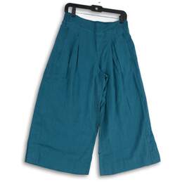 Athleta Womens Blue Pleated Elastic Waist Zipper Pocket Cropped Pants Size 10