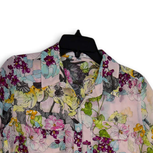 Womens Pink Floral Spread Collar Long Sleeve Button-Up Shirt Size Small image number 3