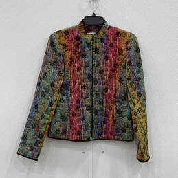 Womens Multicolor Qulited Floral Mock Neck Long Sleeve Full-Zip Jacket Sz 4