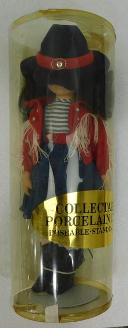 Collectible Porcelain Doll Barbara Ellen Cowgirl w/ Stand In Original Package