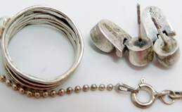 Artisan 925 Roman Glass Pendant Necklace Pearl & Hematite Earrings & Wavy Ring alternative image