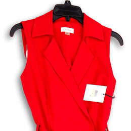 NWT Womens Red Sleeveless Notch Collar Tie Waist Wrap Dress Size 4 alternative image
