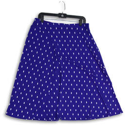 Womens Blue Printed Elastic Waist Flat Front Pull-On Midi A-Line Skirt Sz L
