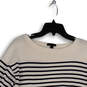 Womens White Blue Striped Boat Neck 3/4 Sleeve Pullover Tunic Top Size M image number 2