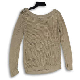 Womens Tan Open Knit Round Neck Long Sleeve Pullover Sweater Size Medium alternative image