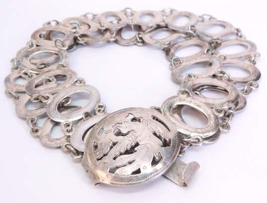 Vintage Sinah Store 70% Silver Siam Peacock Buckle Open Oval Link Belt 175.9g image number 1