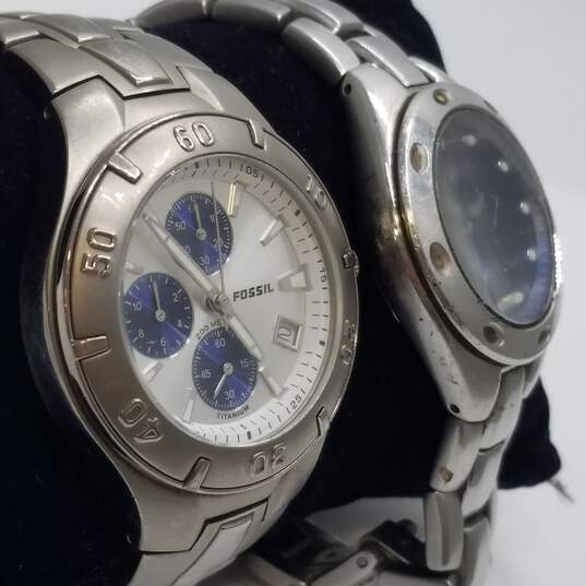 Fossil His Titanium Chronograph and Hers Retro Blue Stainless Steel Quartz Watch Collection image number 5