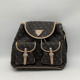 Womens Brown Pebbled Leather Adjustable Strap Inner Outer Pocket Backpack