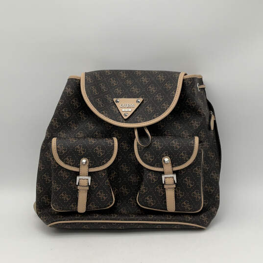 Womens Brown Pebbled Leather Adjustable Strap Inner Outer Pocket Backpack image number 1