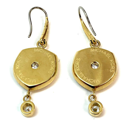Designer Michael Kors Gold-Tone Pave Crystal Fashionable Drop Earrings image number 4