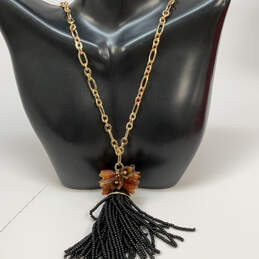 Designer J. Crew Gold-Tone Link Chain Black Tassel Pendant Necklace
