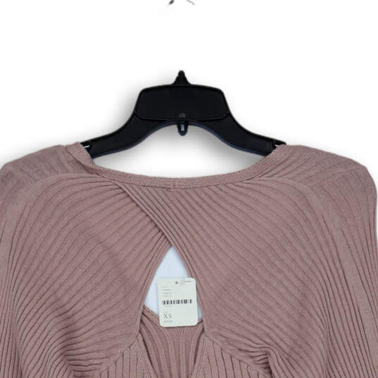 NWT Womens Blush Pink Ribbed Long Sleeve Cut Out Pullover Sweater Size XS image number 4