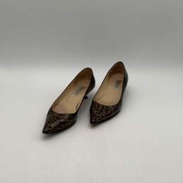Womens Brown Black Cheetah Print Pointed Toe Slip On Kitten Pump Heels Size 37.5
