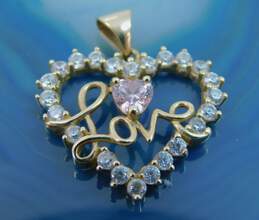 10K Gold Pink & Clear Cubic Zirconia Love Heart Pendant 1.5g