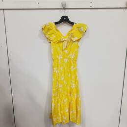 NWT Womens Yellow Ruffle Hem V Neck Sleeveless Floral Midi Dress Size XXSP