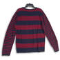 Mens Red Blue Striped Crew Neck Long Sleeve Pullover Sweater Size XL image number 3