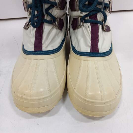 Vintage 90s Sorel Freestyle White, Purple, And Teal Snow Boots Size 9 image number 2