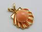 14K Gold Coral Shell Pendant & Carved Rose Flower Post Earrings 2.8g image number 2